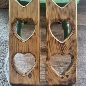 Vintage Wood Wall Hangings Pair heart Cut Out Rustic Cottage Decor